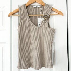 NWT NA-KD Beige Ribbed Buckle Detail Tank Top Women’s Size XS